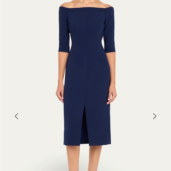 Carolina Herrera Midnight Blue Off-Shoulder Midi Dress